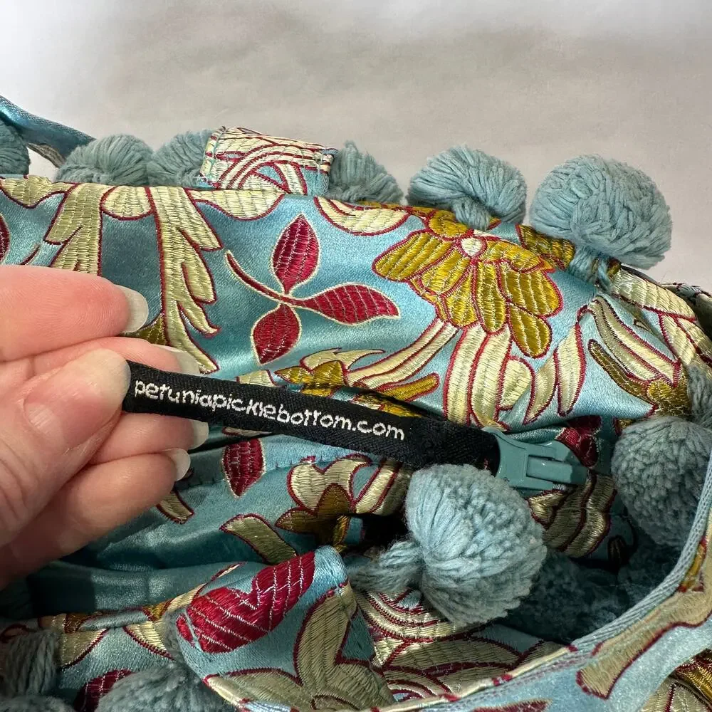 Vintage Petunia Pickle Bottom Purse Toddler Tote Diaper Bag Dressy Pom Poms